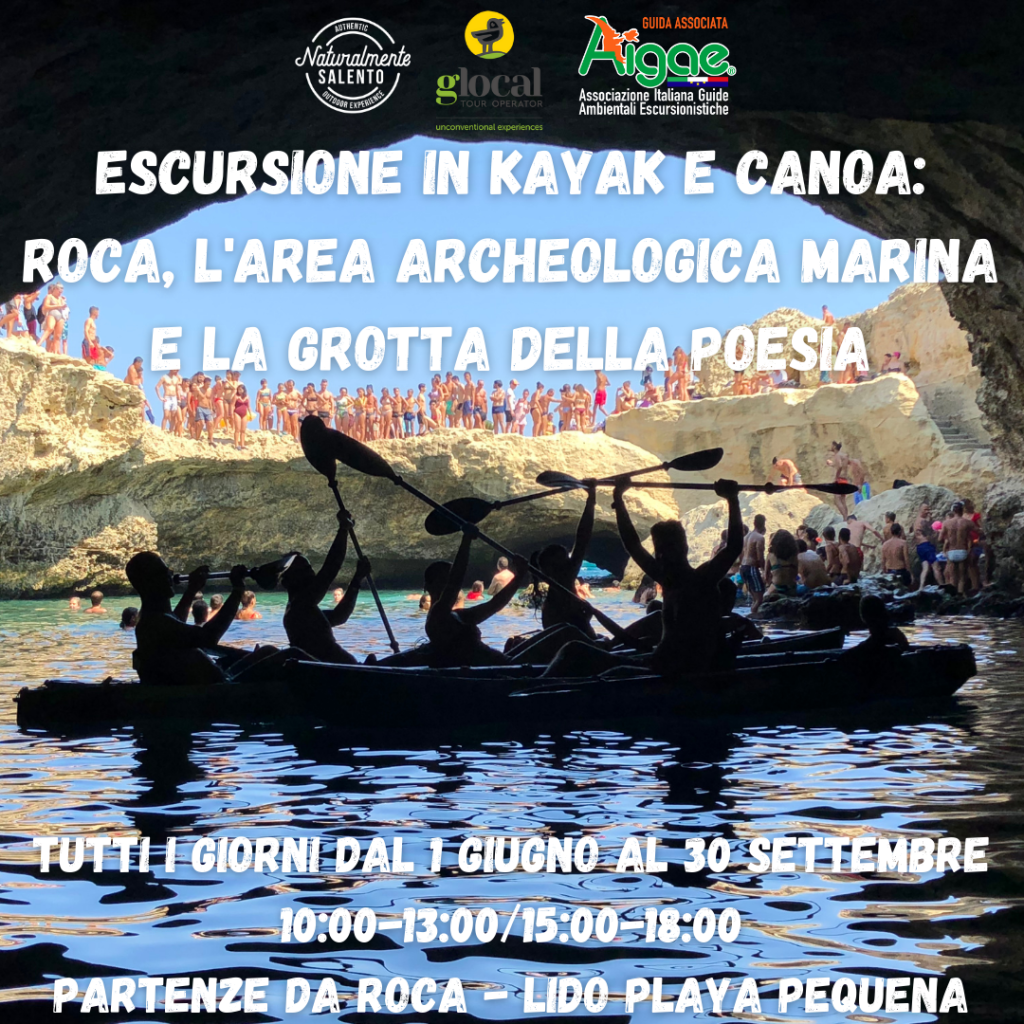 Escursione in kAYAK E CANOA ROCA, L'AREA ARCHEOLOGICA MARINA E LA GROTTA DELLA POESIA