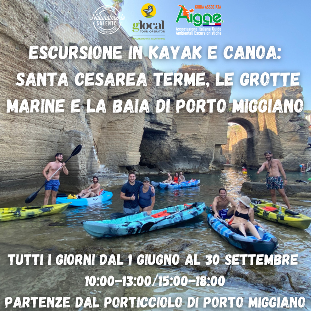 Escursione in kAYAK E CANOA Santa Cesarea terme, le grotte marine e la baia di porto miggiano