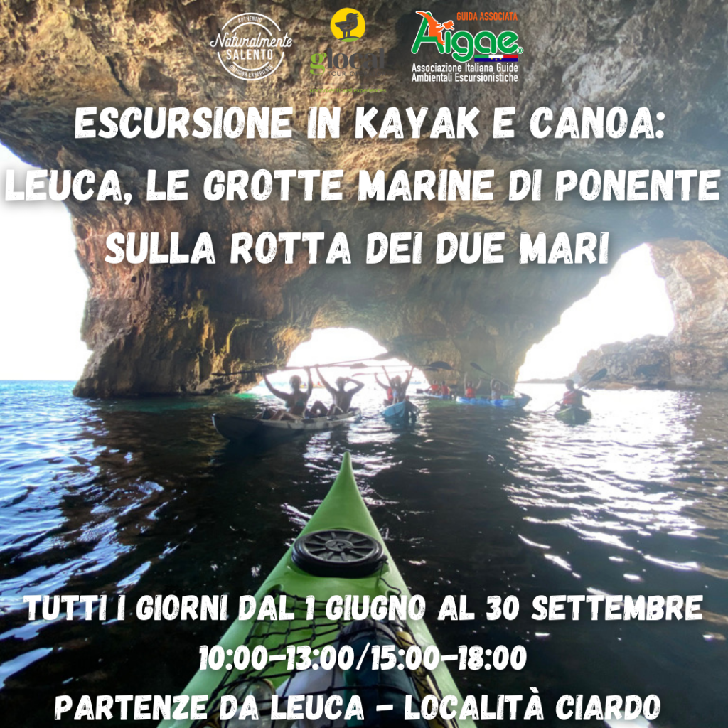 Escursione marina in Kayak e Canoa Leuca e le Grotte marine di Ponente sulla Rotta Finibus Terrae